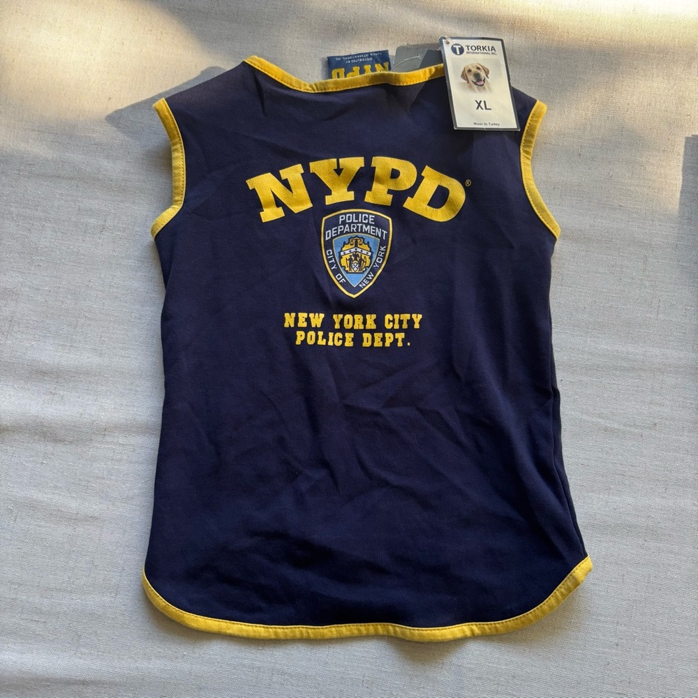 NYPD Navy/Yellow Pet Shirt XL (35–45 lbs) – New with Tags, NYC Pup Gear